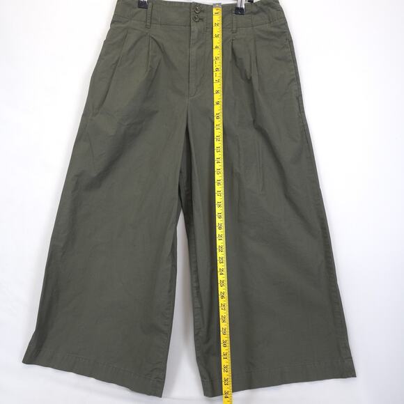 Uniqlo Pants Womens 4 Green High Rise Wide Leg Cropped Cotton Blend Casual - Picture 3 of 12